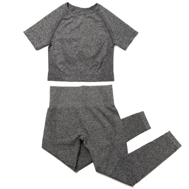 2pcs/set Women Sport Suit Yoga Set Gym Workout Clothes Long Sleeve Shirt Fitness Crop Top + High Waist Energy Seamless Leggings | Vimost Shop.