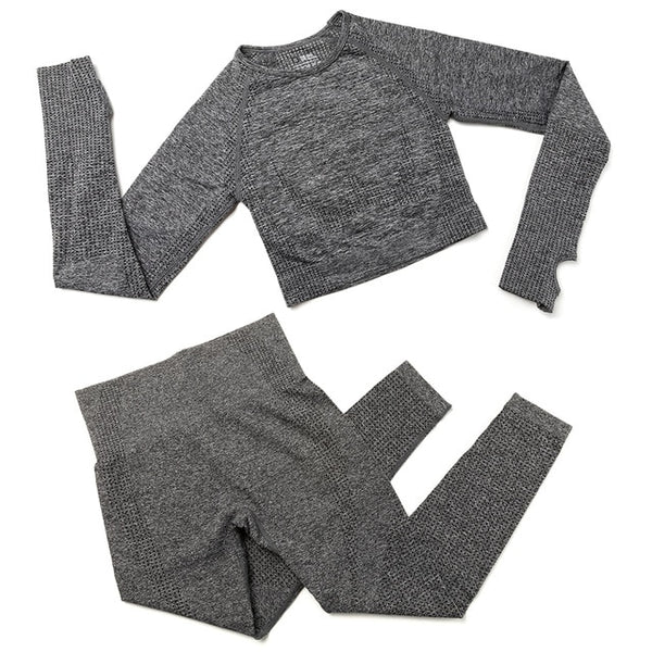 2pcs/set Women Sport Suit Yoga Set Gym Workout Clothes Long Sleeve Shirt Fitness Crop Top + High Waist Energy Seamless Leggings | Vimost Shop.