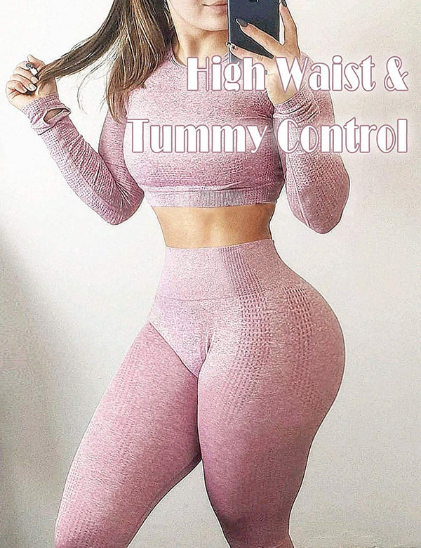 2pcs/set Women Sport Suit Yoga Set Gym Workout Clothes Long Sleeve Shirt Fitness Crop Top + High Waist Energy Seamless Leggings | Vimost Shop.