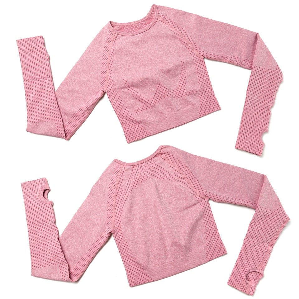 2pcs/set Women Sport Suit Yoga Set Gym Workout Clothes Long Sleeve Shirt Fitness Crop Top + High Waist Energy Seamless Leggings | Vimost Shop.