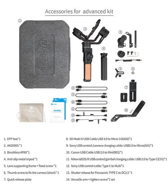 Official AK2000S AK2000C DSLR Professional Camera Stabilizer Handheld Video Gimbal fit for DSLR Mirrorless Camera | Vimost Shop.