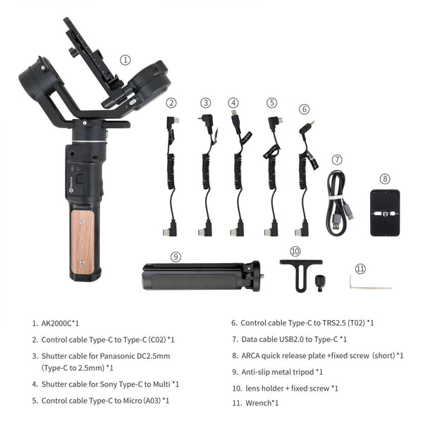 Official AK2000S AK2000C DSLR Professional Camera Stabilizer Handheld Video Gimbal fit for DSLR Mirrorless Camera | Vimost Shop.