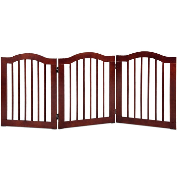 3 Panels Folding Freestanding Stylish Sturdy Smooth Wood Pet Dog Safety Gate Fold Free-standing 360 Degrees Rotate PS7085 | Vimost Shop.