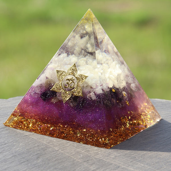 Violet Flame Orgonite Pyramid Energy Chakra Reiki Meditaiton Crystal Orgone Pyramid White Quartz&Citrine Emf Protection | Vimost Shop.