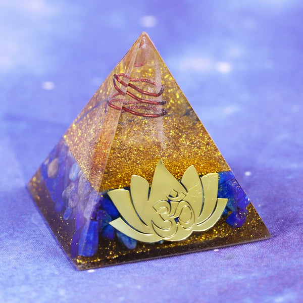 Lotus Meditation Orgonite Pyramid Energy Stone Lapis Lazuli Healing Pyramid Craft Orgone Ornaments | Vimost Shop.