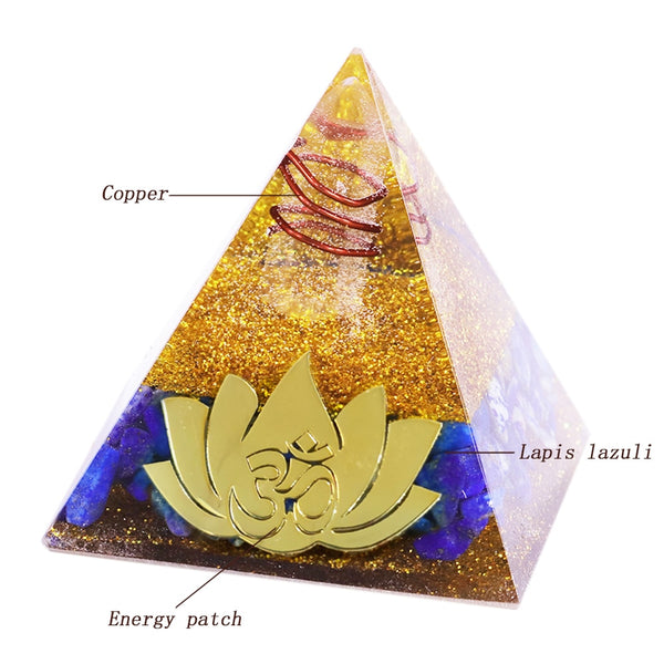 Lotus Meditation Orgonite Pyramid Energy Stone Lapis Lazuli Healing Pyramid Craft Orgone Ornaments | Vimost Shop.