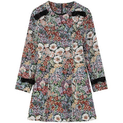Floral Jacquard Bows Casual Women Mini Dress,Spring Vintage Contrast Lace Full Sleeve Sexy Ladies Party Dress