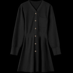 Solid Pure High Waist Casual Knit Women Mini Dress,Spring ELF Vintage Chic Button Korean Female Party Dresses