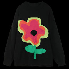 Floral Jacquard Casual Knit Pullover Women Sweaters,Winter ELF Vintage Drop Shoulder Sleeve,Korean Ladeis Daily Top