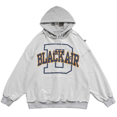 Hoodie Men Hit Color Letter Patch Hooded Sweatshirt Pullover Spring Harajuku College Style Simple All-match Streetwear