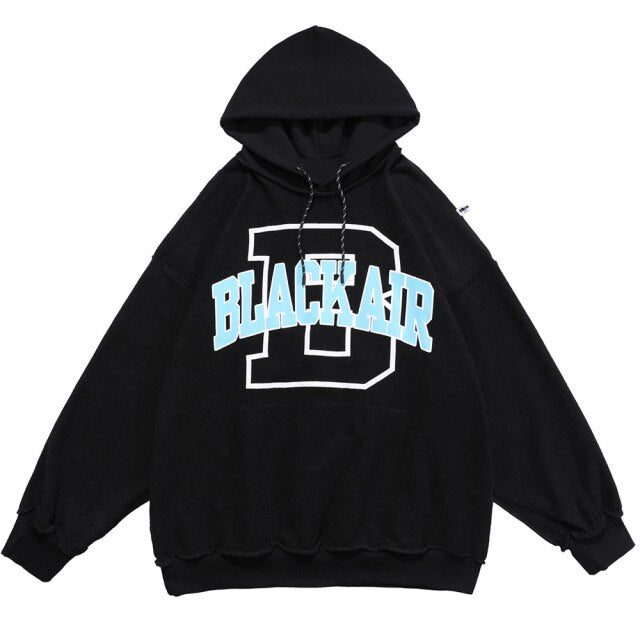 Hoodie Men Hit Color Letter Patch Hooded Sweatshirt Pullover Spring Harajuku College Style Simple All-match Streetwear