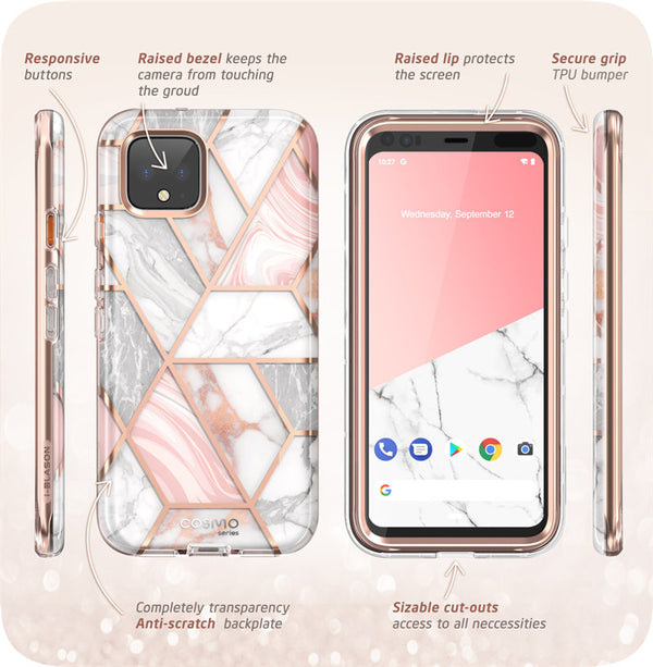 For Google Pixel 4 XL Case 6.3 inch (2019) Cosmo Full-Body Glitter Marble Bumper Case with Built-in Screen Protector | Vimost Shop.