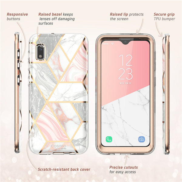 For Samsung Galaxy A10e Case Cosmo Full-Body Glitter Marble Bumper Case with Built-in Screen Protector | Vimost Shop.