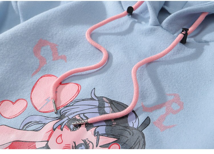 Anime Manga Sexy Girl Punk Letter Print Hoodies Men Casual Loose Sweatshirt Streetwear Japanese Harajuku Otaku Pullover