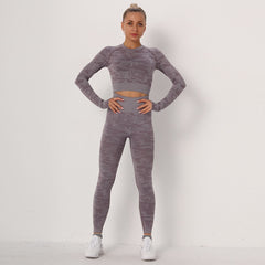 Yoga Set 2 Piece Sport Outfits Gym Activewear Long Sleeve Crop Top + Yoga Pants Running Leggings Suits Workout Tracksuits