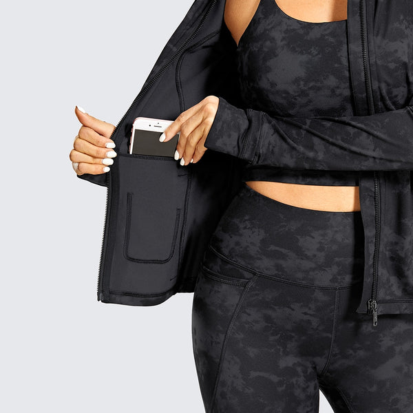 Hooded Workout Track Running Jacket For Women Full Zip Hoodie Jacket Sportswear with Zip Pockets