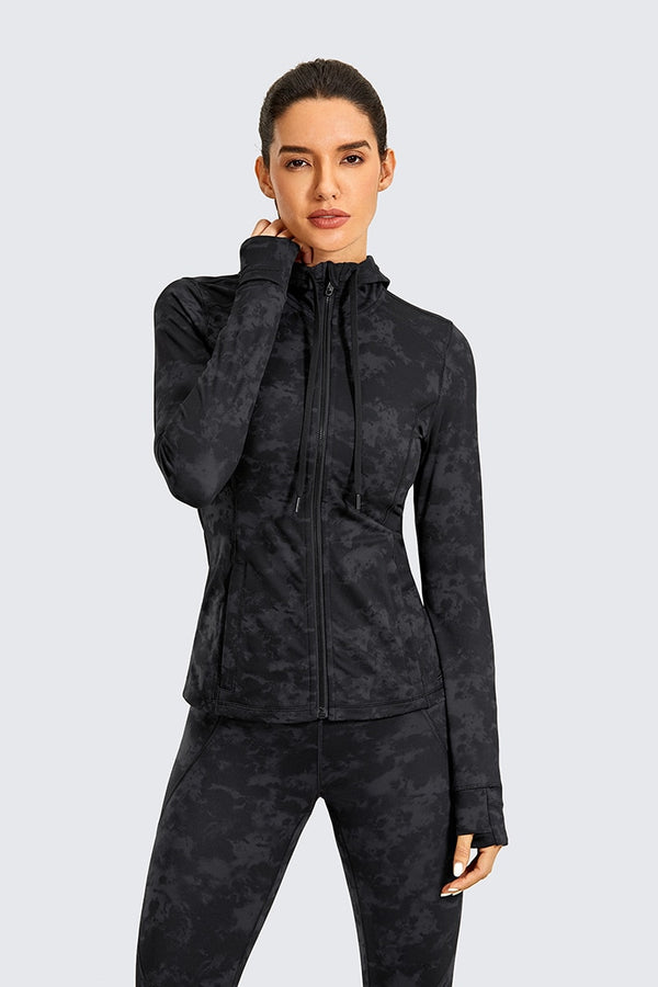 Hooded Workout Track Running Jacket For Women Full Zip Hoodie Jacket Sportswear with Zip Pockets