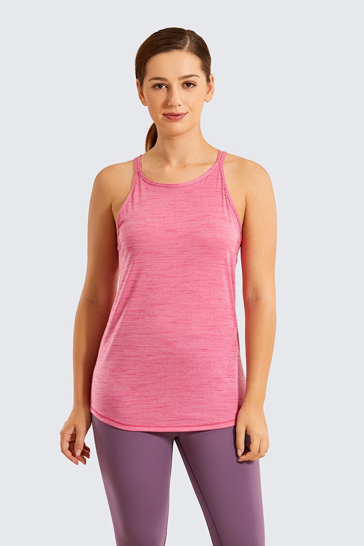 Women's Lightweight Heather Yoga Tank Tops Strappy Back Workout Shirts