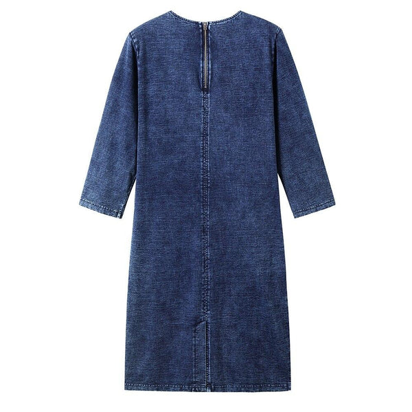 Women's Plus Size Denim Dress High Flexibility Slim Fit Dress Casual Knitted Dress