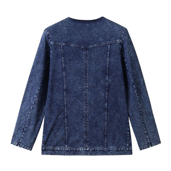 Women's Plus Size Autumn Casual Denim Jacket High Flexibility Cotton Knitted Denim Jacket