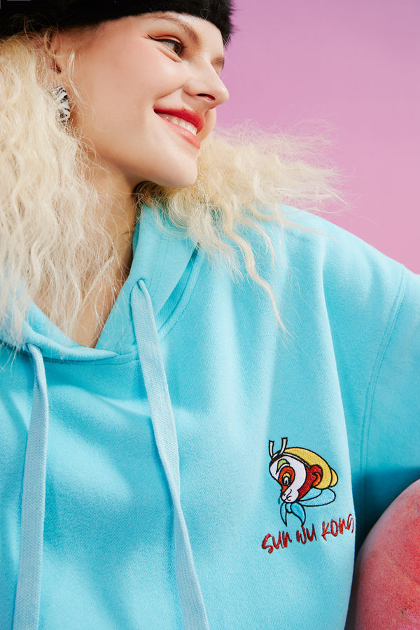 Monkey King Embroidery Casual Oversize Hoodies Sweatshirt Women,Spring Full Sleeve Korean Female,Daily Teddy Top