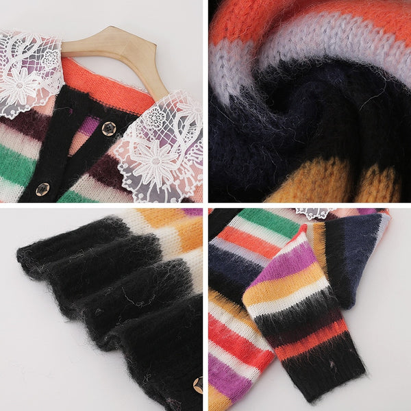 Fall Winter Oversize Thick Warm Knit Cardigan Mohair O-Neck Button Long Sleeve Fluffy Mid-Length Knitted Women Sweater