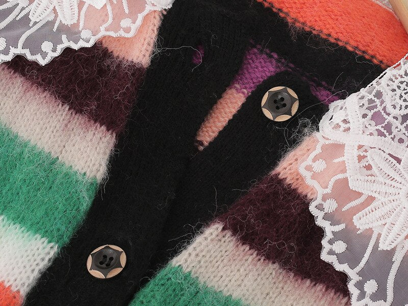 Fall Winter Oversize Thick Warm Knit Cardigan Mohair O-Neck Button Long Sleeve Fluffy Mid-Length Knitted Women Sweater