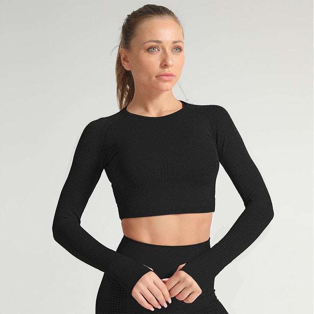Yoga Crop Tops Women Long Sleeve Running Shirts Sport T-shirts Workout Tanks Fitness Sportswear Gym Clothing Seamless Cropped | Vimost Shop.