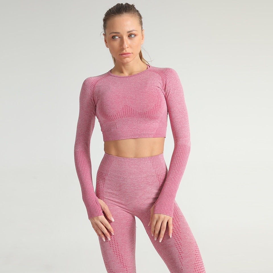 Yoga Crop Tops Women Long Sleeve Running Shirts Sport T-shirts Workout Tanks Fitness Sportswear Gym Clothing Seamless Cropped | Vimost Shop.