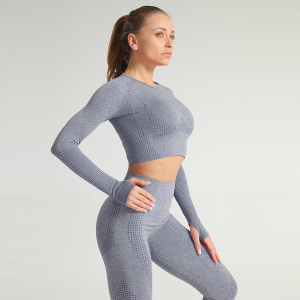 Yoga Crop Tops Women Long Sleeve Running Shirts Sport T-shirts Workout Tanks Fitness Sportswear Gym Clothing Seamless Cropped | Vimost Shop.