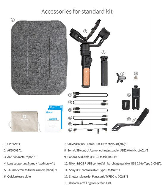 OFFICIAL AK2000S DSLR Camera Stabilizer Handheld Video Gimbal fit for DSLR Mirrorless Camera 2.2 kg Payload | Vimost Shop.