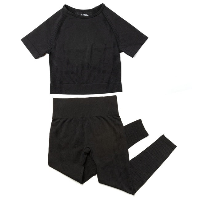 Yoga Sets Short Crop Tops Sport Pants Workout Shirts Gym Clothing Leggings Running Suits Fitness Outfits 2 Piece Sportswear | Vimost Shop.