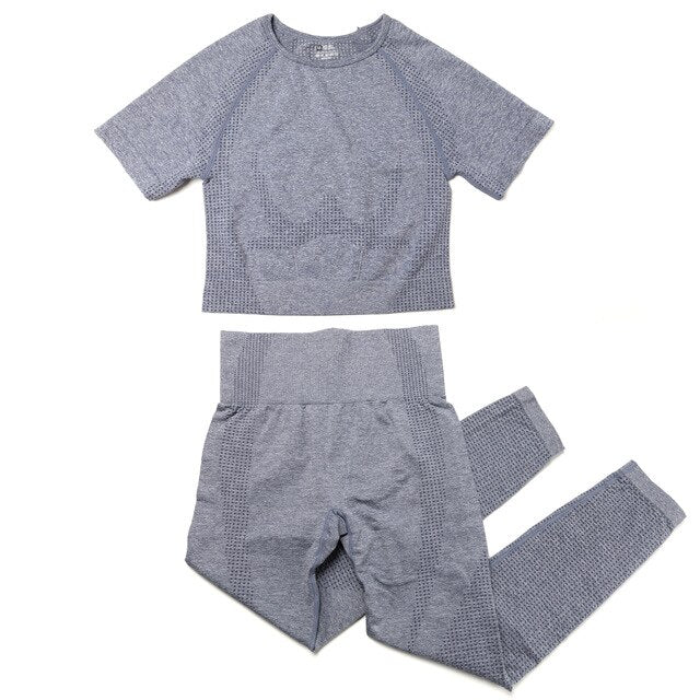 Yoga Sets Short Crop Tops Sport Pants Workout Shirts Gym Clothing Leggings Running Suits Fitness Outfits 2 Piece Sportswear | Vimost Shop.