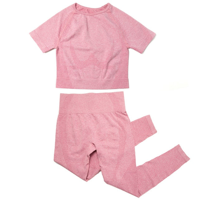 Yoga Sets Short Crop Tops Sport Pants Workout Shirts Gym Clothing Leggings Running Suits Fitness Outfits 2 Piece Sportswear | Vimost Shop.