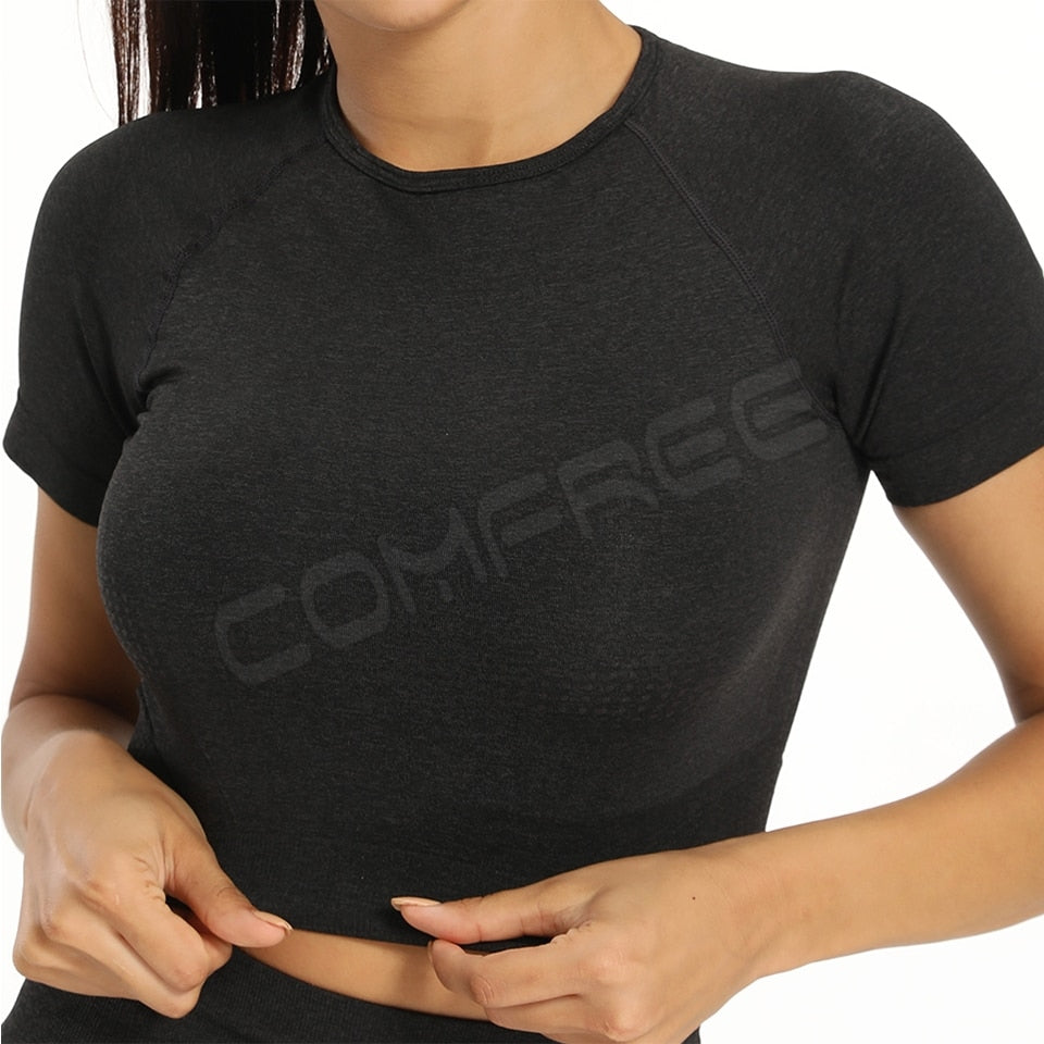 Yoga Sets Short Crop Tops Sport Pants Workout Shirts Gym Clothing Leggings Running Suits Fitness Outfits 2 Piece Sportswear | Vimost Shop.