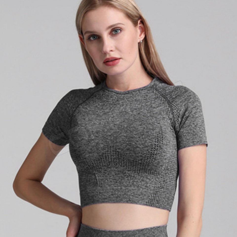 Yoga Sets Short Crop Tops Sport Pants Workout Shirts Gym Clothing Leggings Running Suits Fitness Outfits 2 Piece Sportswear | Vimost Shop.