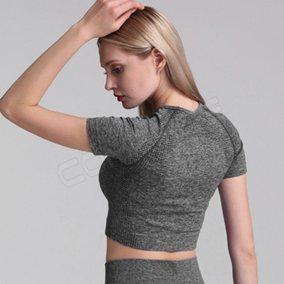 Yoga Sets Short Crop Tops Sport Pants Workout Shirts Gym Clothing Leggings Running Suits Fitness Outfits 2 Piece Sportswear | Vimost Shop.