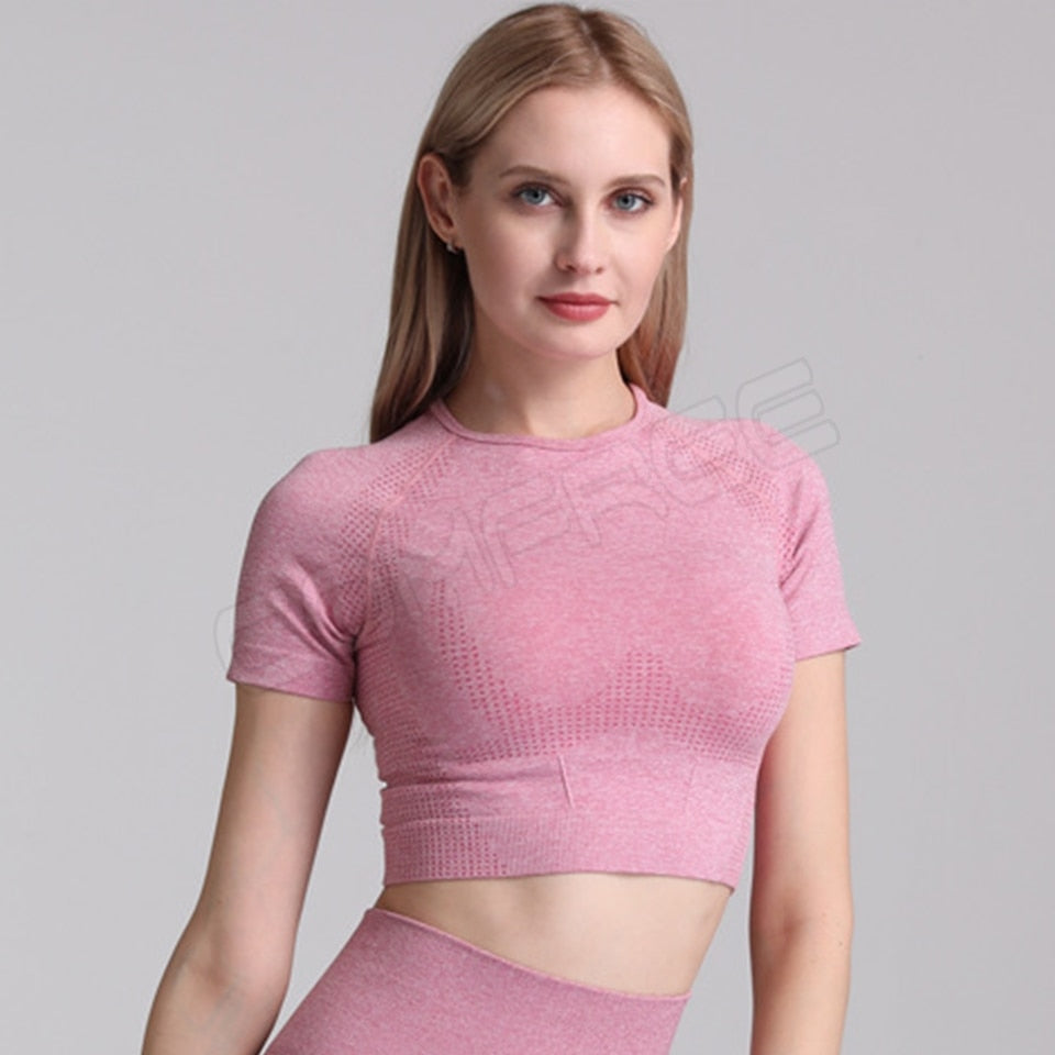 Yoga Sets Short Crop Tops Sport Pants Workout Shirts Gym Clothing Leggings Running Suits Fitness Outfits 2 Piece Sportswear | Vimost Shop.