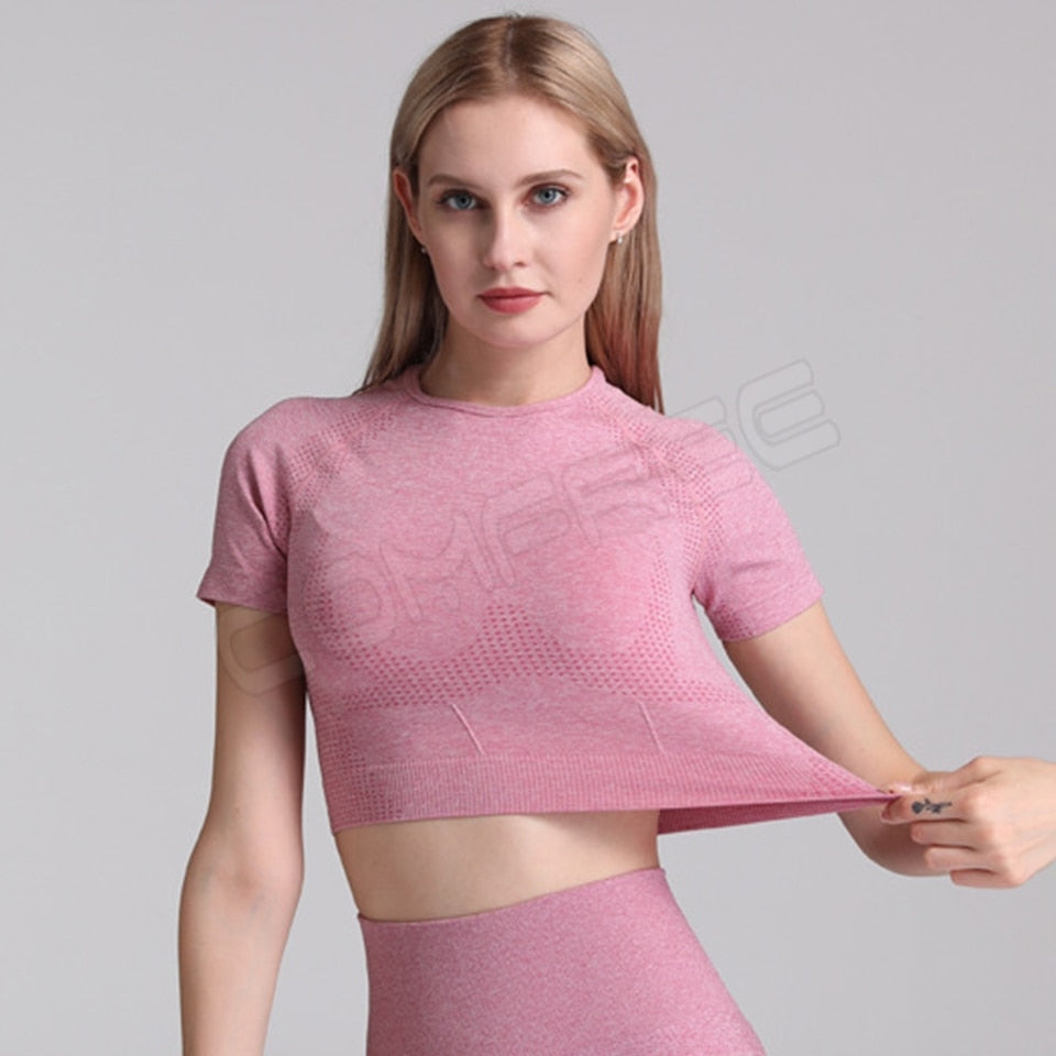 Yoga Sets Short Crop Tops Sport Pants Workout Shirts Gym Clothing Leggings Running Suits Fitness Outfits 2 Piece Sportswear | Vimost Shop.