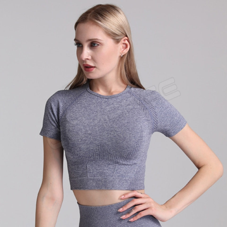 Yoga Sets Short Crop Tops Sport Pants Workout Shirts Gym Clothing Leggings Running Suits Fitness Outfits 2 Piece Sportswear | Vimost Shop.