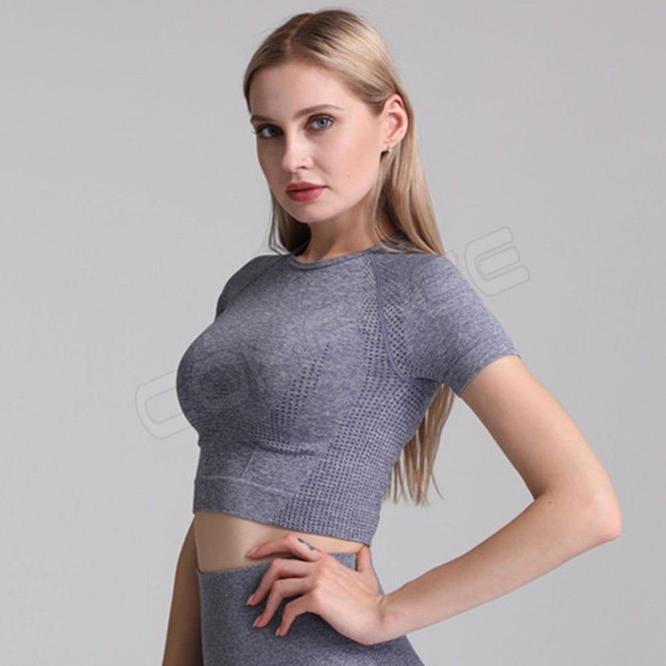 Yoga Sets Short Crop Tops Sport Pants Workout Shirts Gym Clothing Leggings Running Suits Fitness Outfits 2 Piece Sportswear | Vimost Shop.