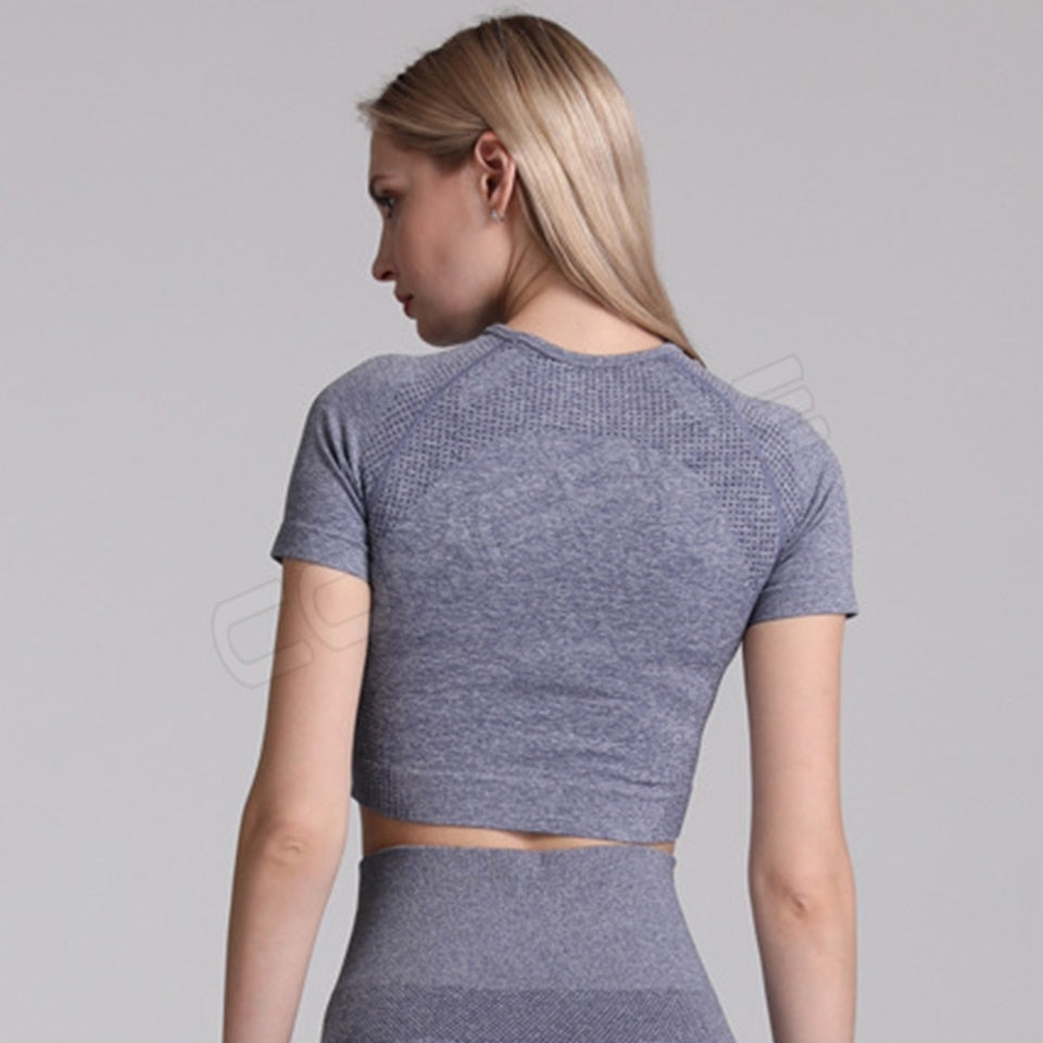 Yoga Sets Short Crop Tops Sport Pants Workout Shirts Gym Clothing Leggings Running Suits Fitness Outfits 2 Piece Sportswear | Vimost Shop.