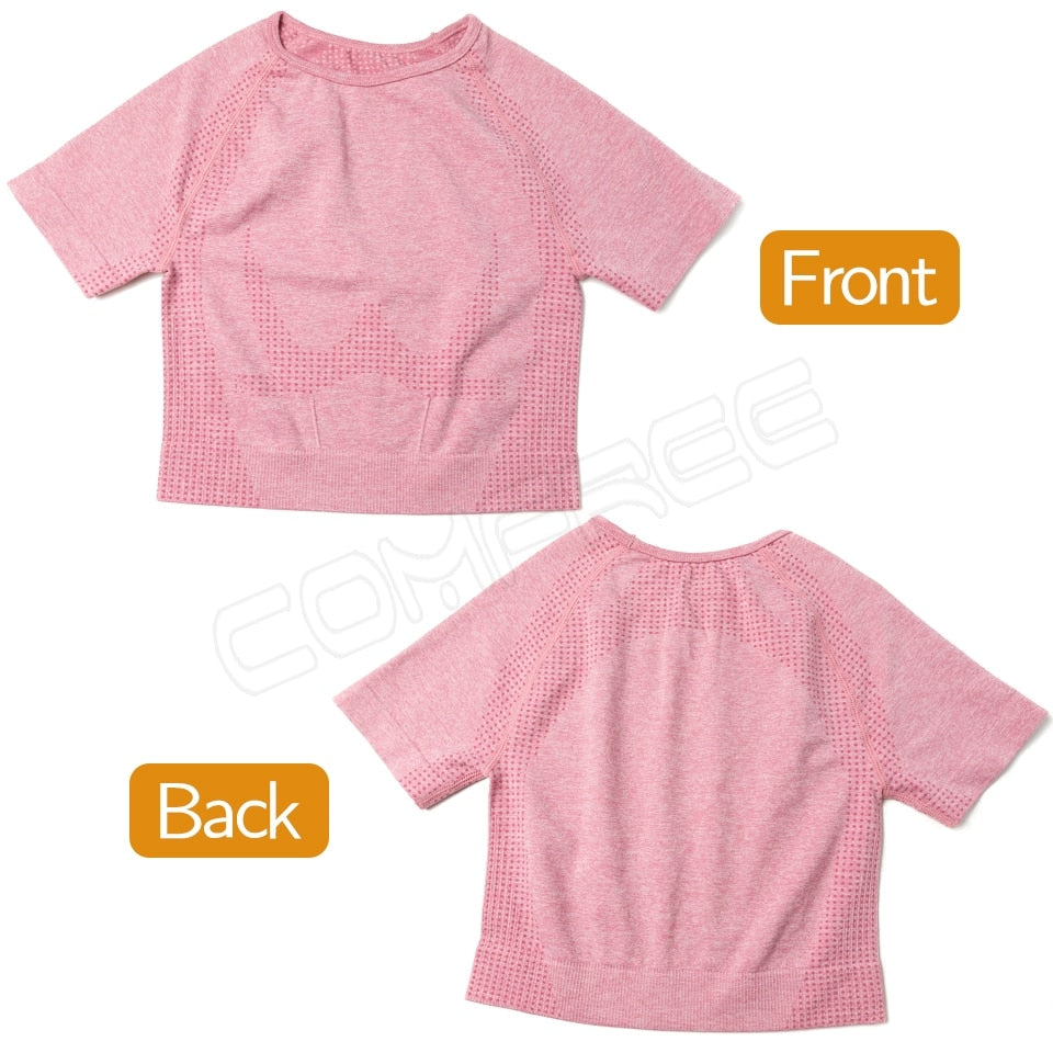 Yoga Sets Short Crop Tops Sport Pants Workout Shirts Gym Clothing Leggings Running Suits Fitness Outfits 2 Piece Sportswear | Vimost Shop.