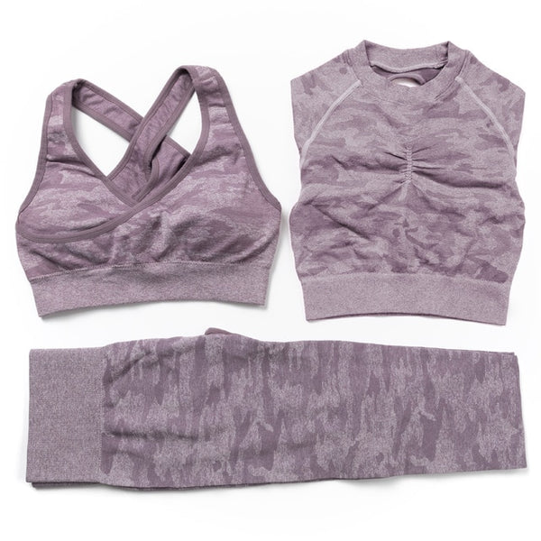 3Pcs Yoga Set Sport Suits Gym Wear Seamless Sportswear Workout Leggings Sports Bra Long Sleeves Crop Tops Fitness Clothing | Vimost Shop.