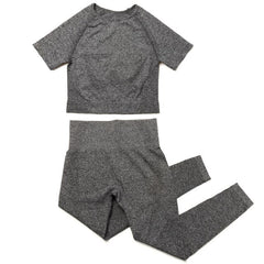 Yoga Set Women 2pcs Sport Suit Gymwear Workout Outfits Long Sleeve Fitness Crop Top High Waist Seamless Leggings Sportswear