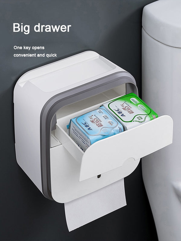 Waterproof Toilet Tissue Box Wall Mount Double Layer Roll Paper Holder Storage Box Drawer Toilet Paper Tray Bathroom Accessories | Vimost Shop.