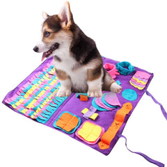 Pet Dog Snuffle Mat Detachable Purple Fleece Pads Training Blanket Dog Mat Relieve Stress Nosework Puzzle Toy 90x90cm