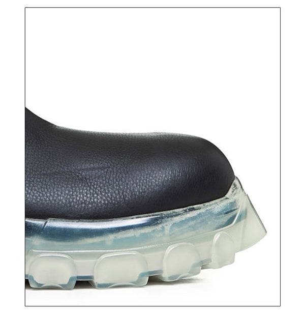 Woman‘s Chelsea Boots Black Genuine Leather Round Toe England Handsome ANKLE Boots Mid Heel Black Platform Shoe