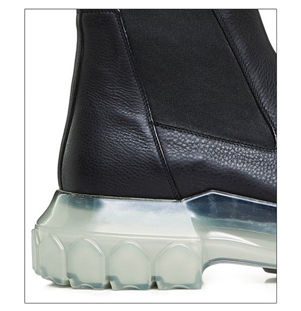 Woman‘s Chelsea Boots Black Genuine Leather Round Toe England Handsome ANKLE Boots Mid Heel Black Platform Shoe