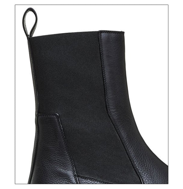 Woman‘s Chelsea Boots Black Genuine Leather Round Toe England Handsome ANKLE Boots Mid Heel Black Platform Shoe